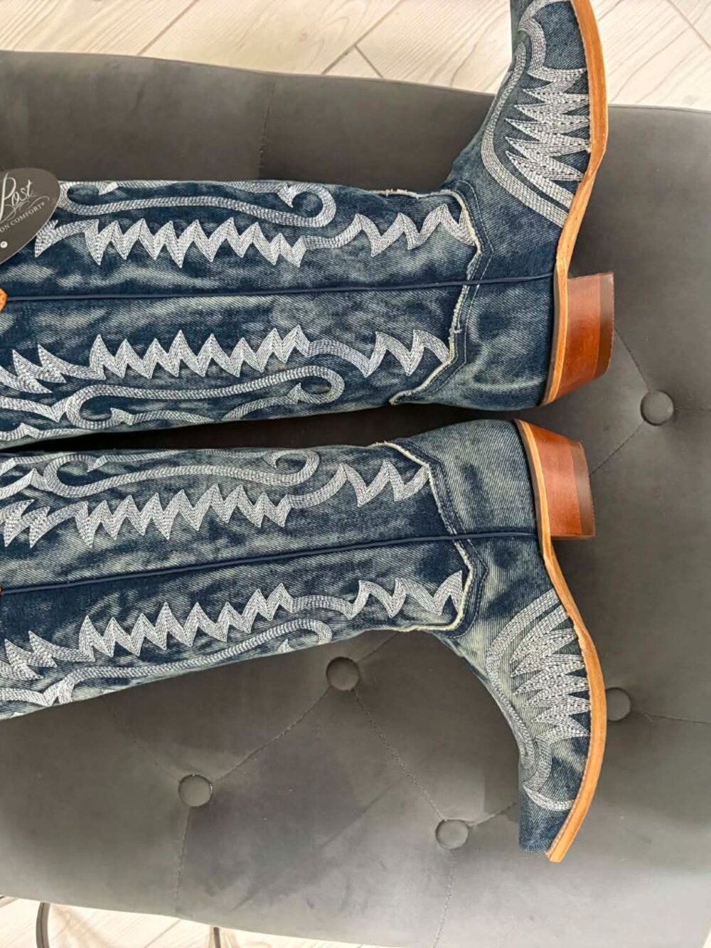 New Size 8 Dan Post Womens Denim Darlin' Stacked Heel Cowboy Boots Retails $289 - Picture 2 of 8